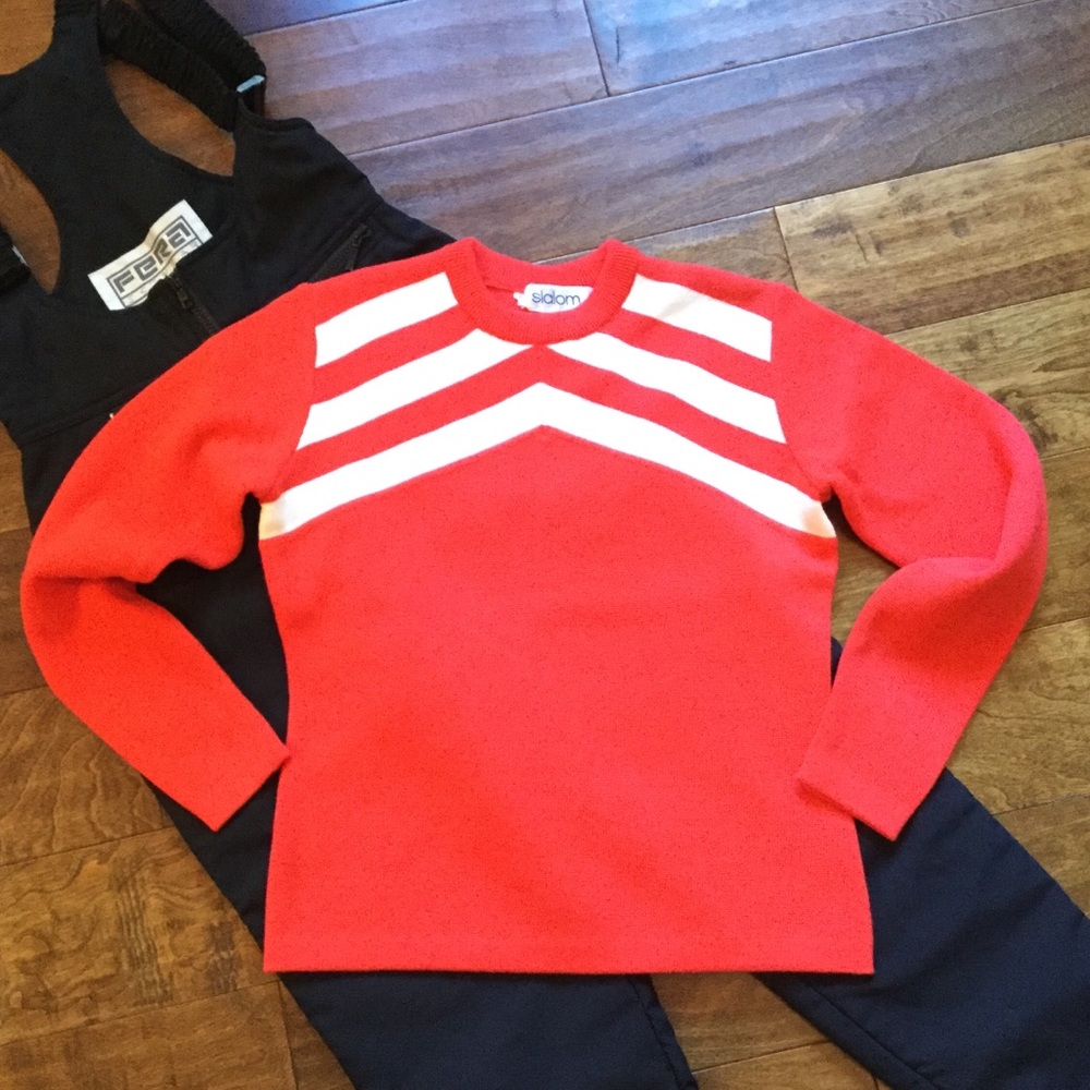 Vintage 70s 80s Slalom Orange Wool Ski Sweater